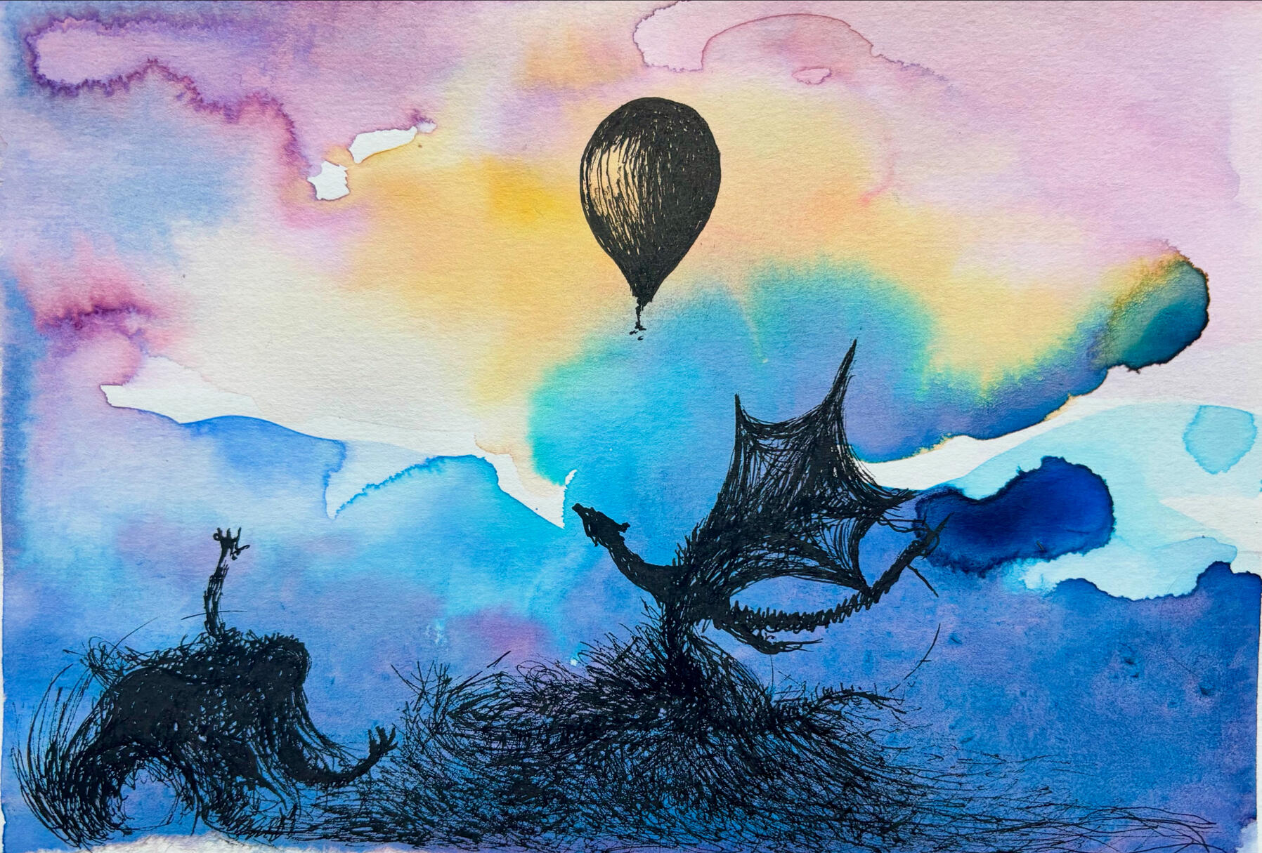 "Seres de Caos" I Acuarela y lápiz tinta, 2025