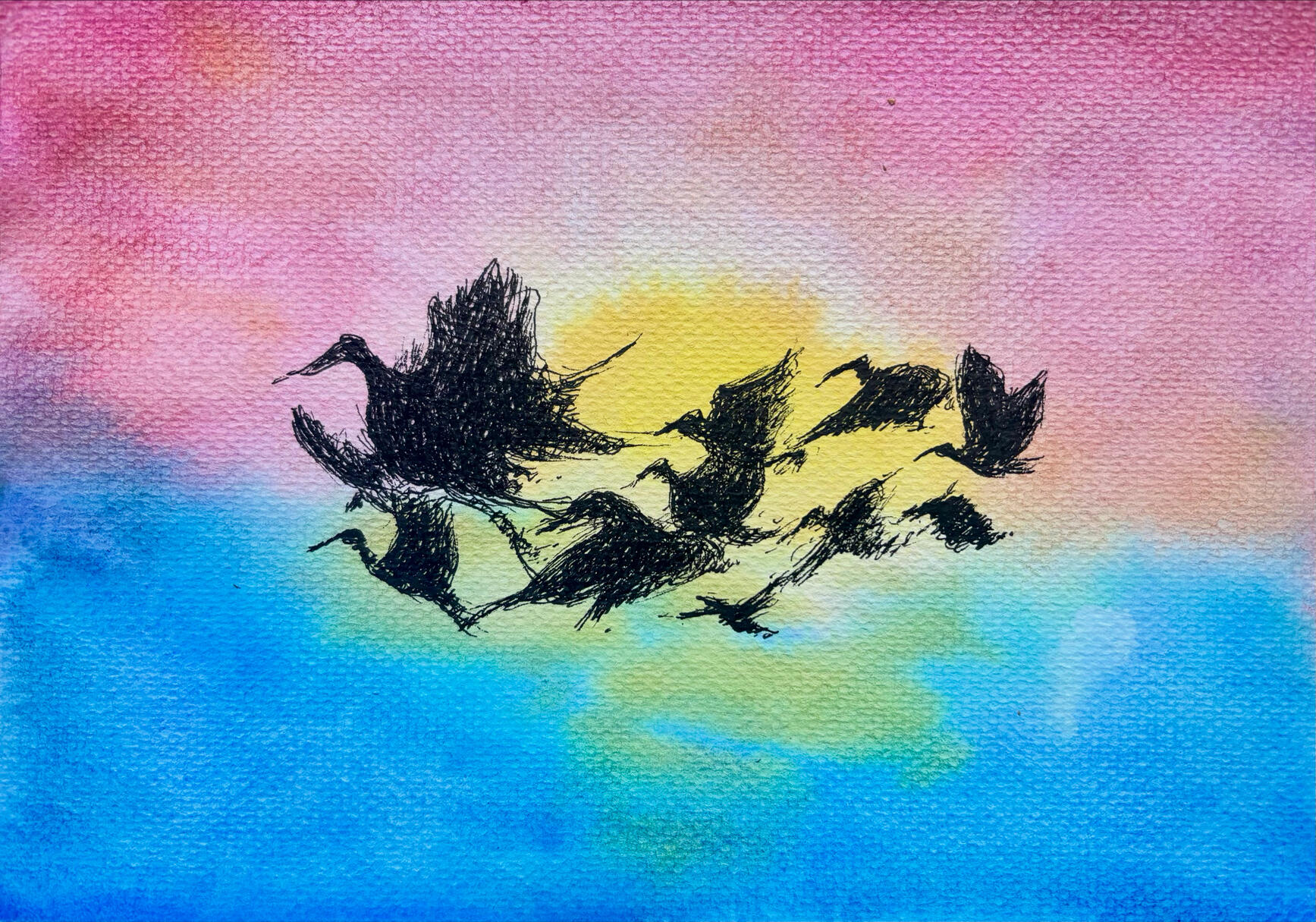 "Seres de Caos" II Acuarela y lápiz tinta, 2025